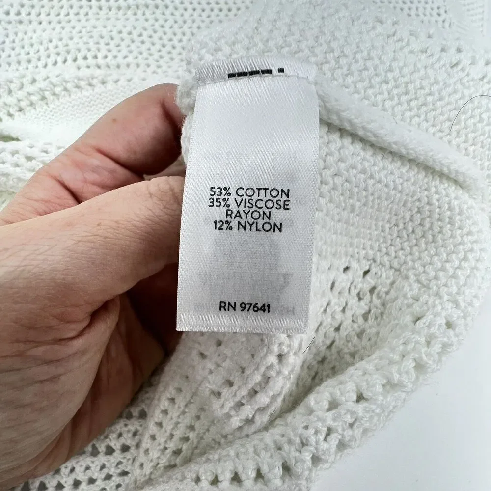 J Jill Womens Textured M Open Stitch Sweater Knit Poncho Tunic White